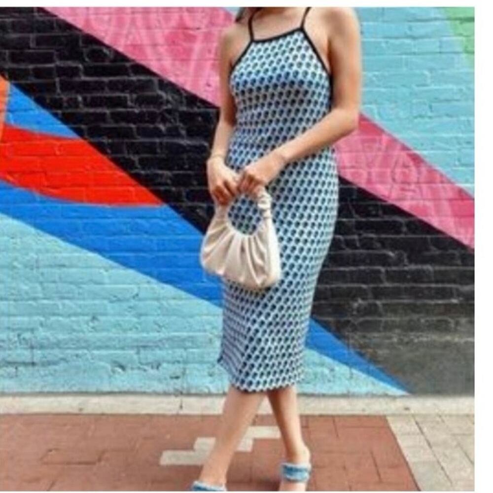 Zara Blue Jacquard Knit Bodycon Midi Dress size M/L